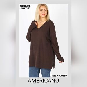 Long Sleeve Waffle Texture Thermal Sweater